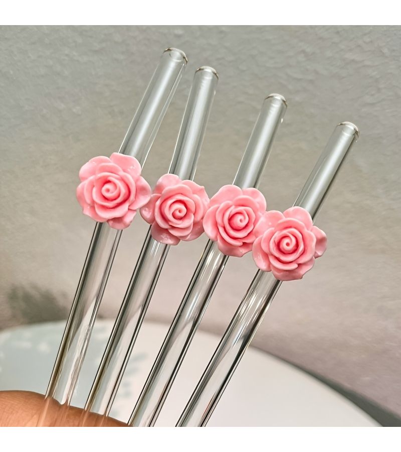 Exclusive Rose Shaped Straw For Romantic Valentine Day Celebrations Pink Transparent Curves Reusable Decoration For Water Lovers Date Night - Image 1