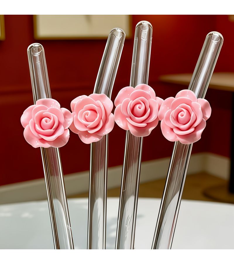 Exclusive Rose Shaped Straw For Romantic Valentine Day Celebrations Pink Transparent Curves Reusable Decoration For Water Lovers Date Night - Image 4