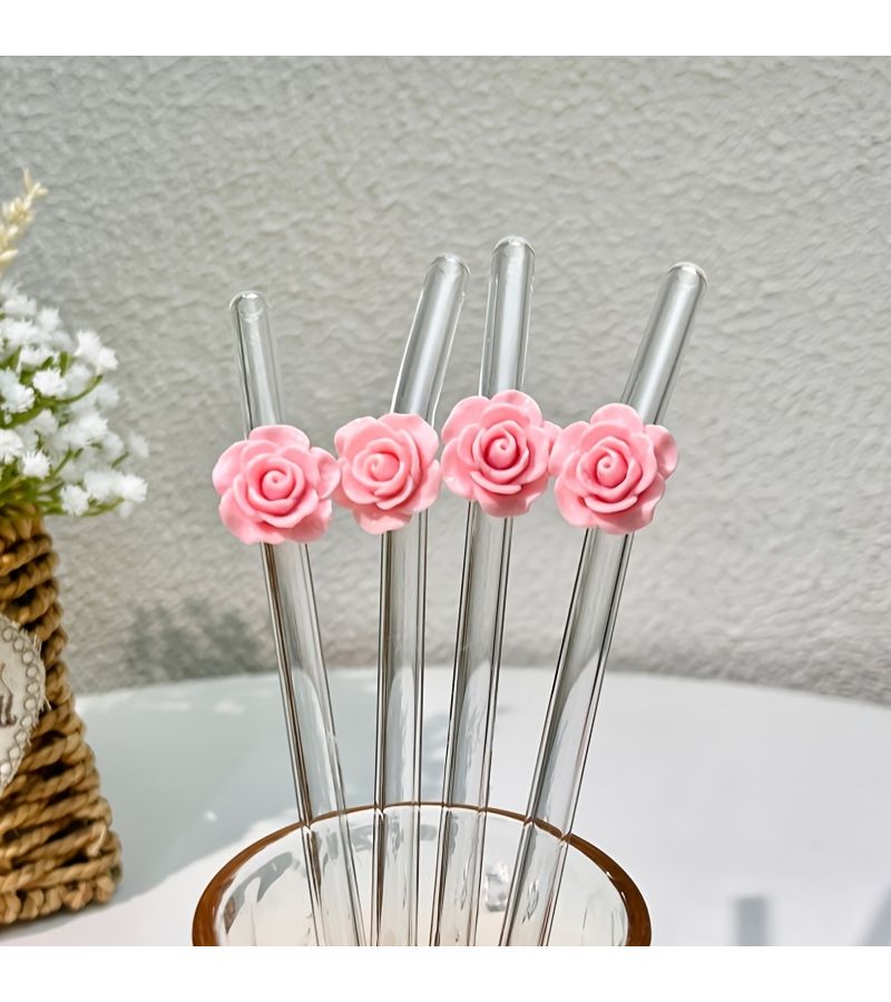 Exclusive Rose Shaped Straw For Romantic Valentine Day Celebrations Pink Transparent Curves Reusable Decoration For Water Lovers Date Night - Image 2