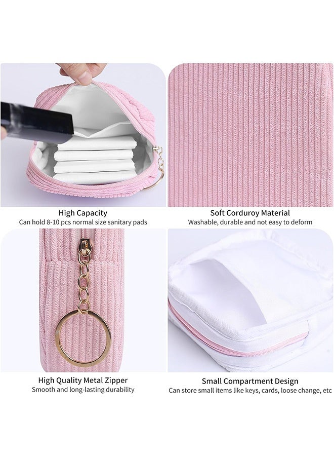 Quantum Sanitary Napkin Storage Bag, Cute Corduroy Sanitary Napkin Storage Bag with Zipper, Mini Makeup Bag Coin Purse Wallets with Zipper for Women (Pink) - Image 4