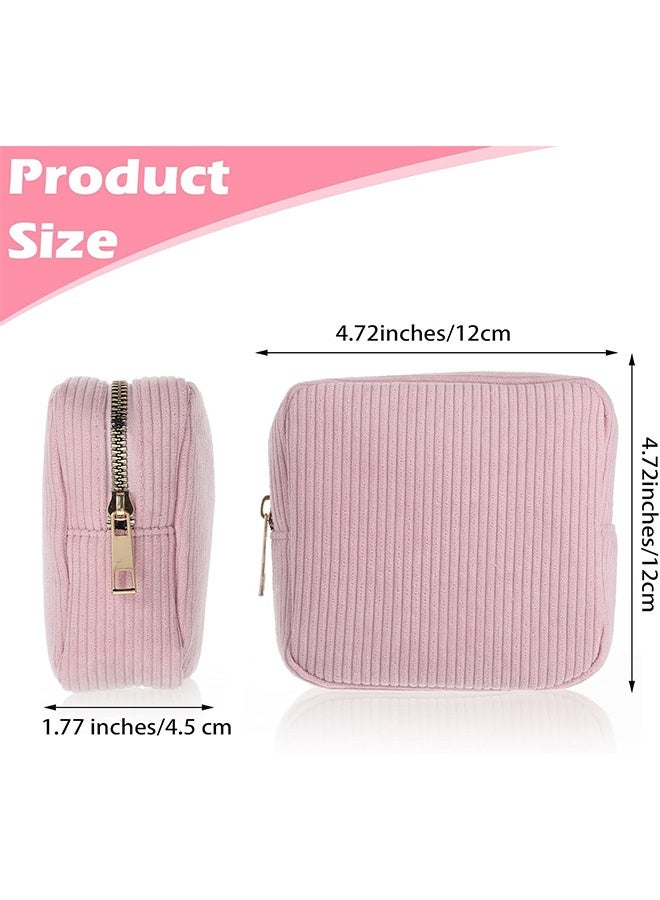 Quantum Sanitary Napkin Storage Bag, Cute Corduroy Sanitary Napkin Storage Bag with Zipper, Mini Makeup Bag Coin Purse Wallets with Zipper for Women (Pink) - Image 2