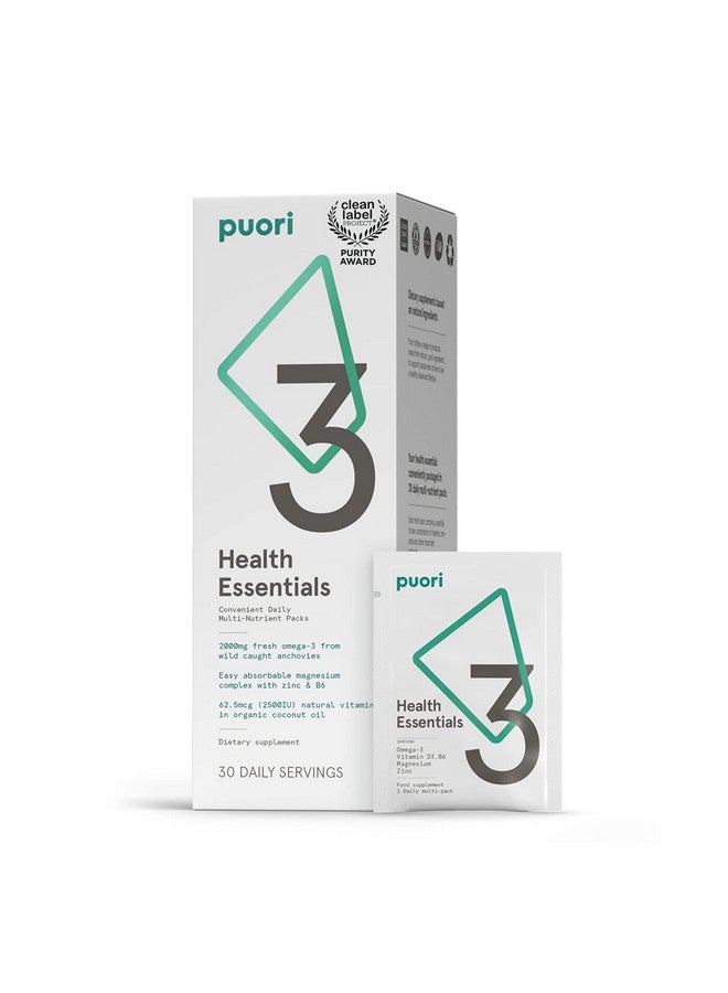 Puori P3 Health Essentials - Multivitamins for Men and Women - 30 Servings - Omega 3, Vitamin D, Magnesium, Zinc - Multi-Nutrient for Brains and Energy - Image 1