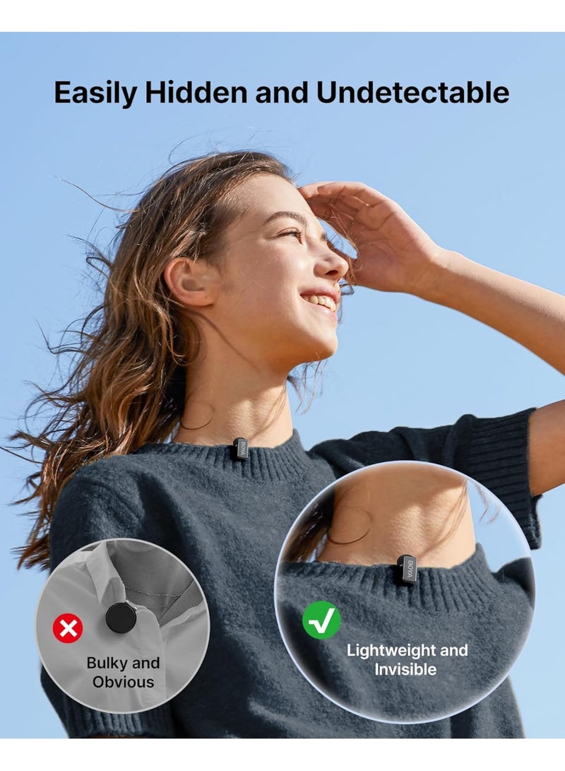 BOYA Mini 2 2-in-1 Wireless Lavalier Microphone for iPhone (Lightning) & USB-C Devices (iPhone 15/16/17 & Android), Dual Clip-On Mic, AI Noise Cancellation, 30H Battery, Plug & Play, for Video Recording, Podcast & Vlog, Includes Charging Case, 2 TX, USB-C & Lightning Receivers – Lunar Silver - Image 4