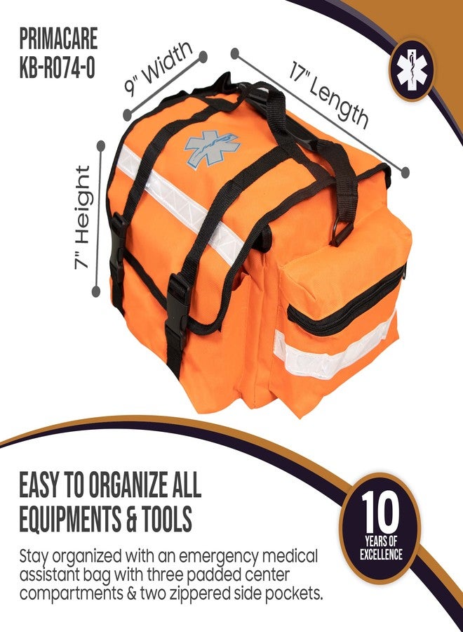Primacare KB-RO74-O First Responder Bag for Trauma, 17"x7"x 9" Professional Multiple Compartment Kit Carrier for Emergency Medical Supplies l Orange - Image 3