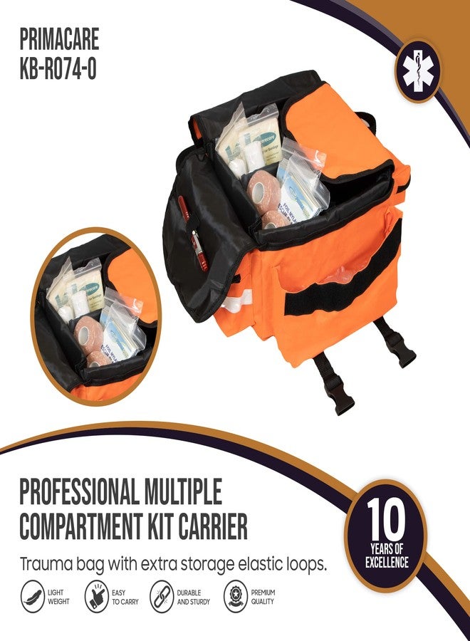 Primacare KB-RO74-O First Responder Bag for Trauma, 17"x7"x 9" Professional Multiple Compartment Kit Carrier for Emergency Medical Supplies l Orange - Image 4