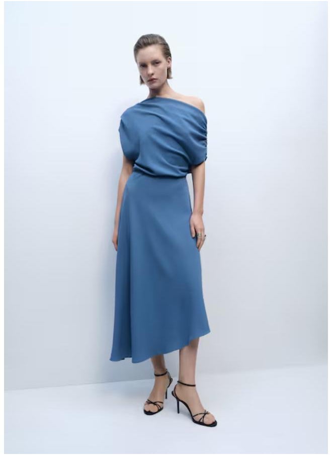 MANGO - Casual Asymmetrical-Neck Midi-Dress - Image 1