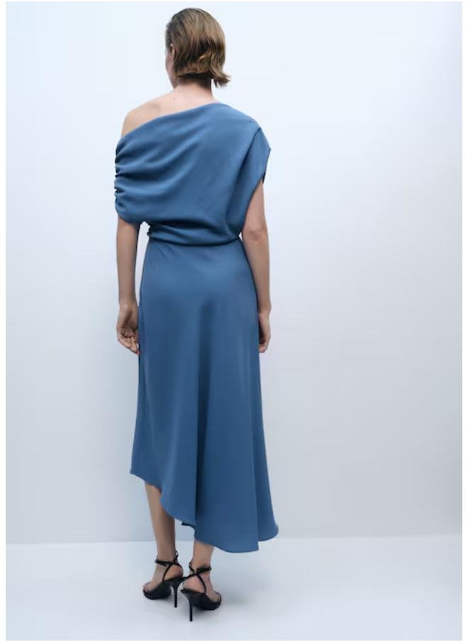 MANGO - Casual Asymmetrical-Neck Midi-Dress - Image 1