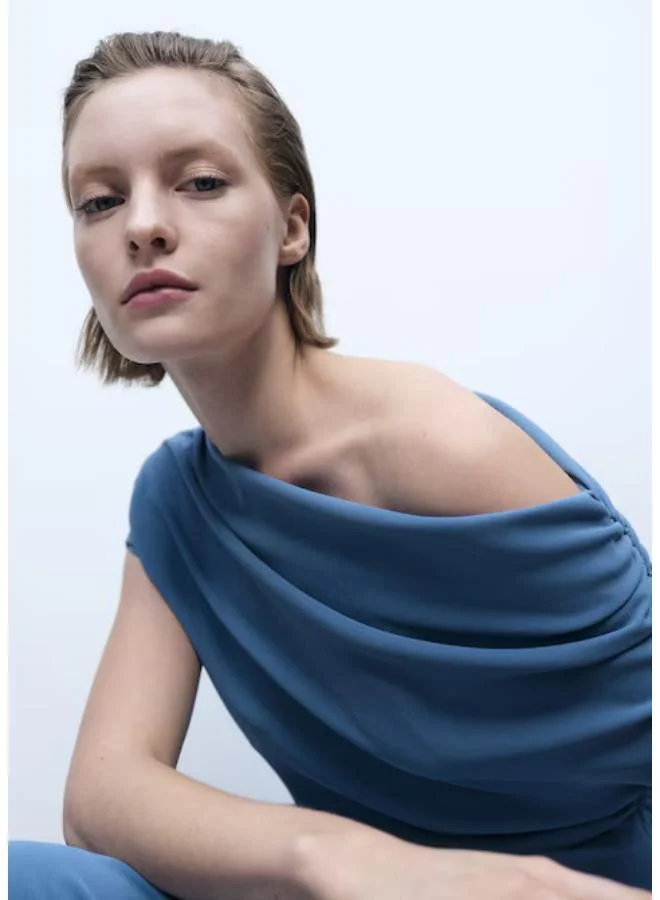 مانجو Casual Asymmetrical-Neck Midi-Dress