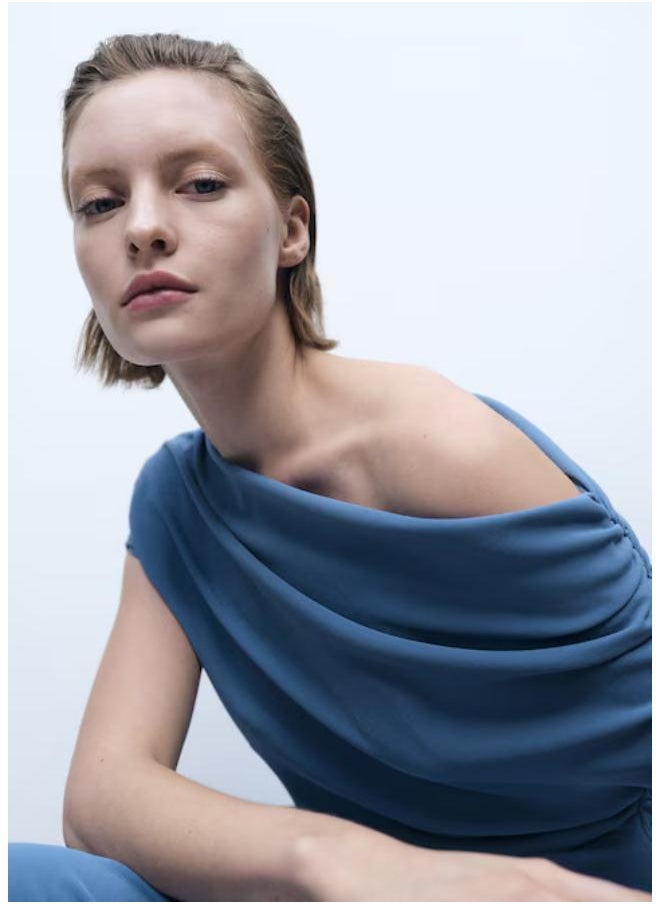 MANGO - Casual Asymmetrical-Neck Midi-Dress - Image 1