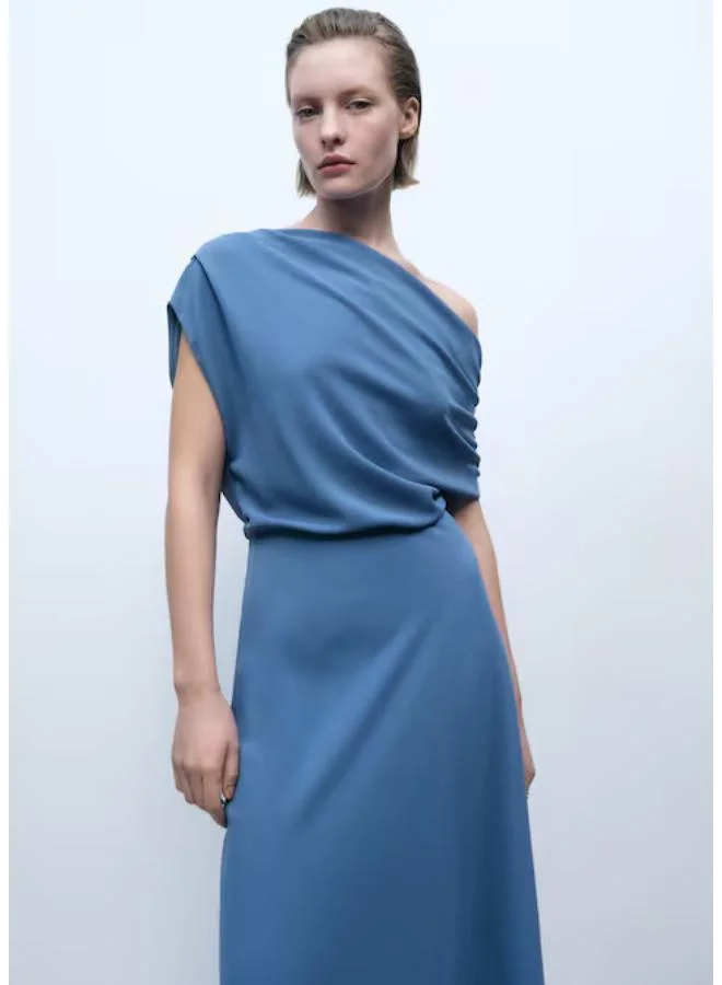 مانجو Casual Asymmetrical-Neck Midi-Dress