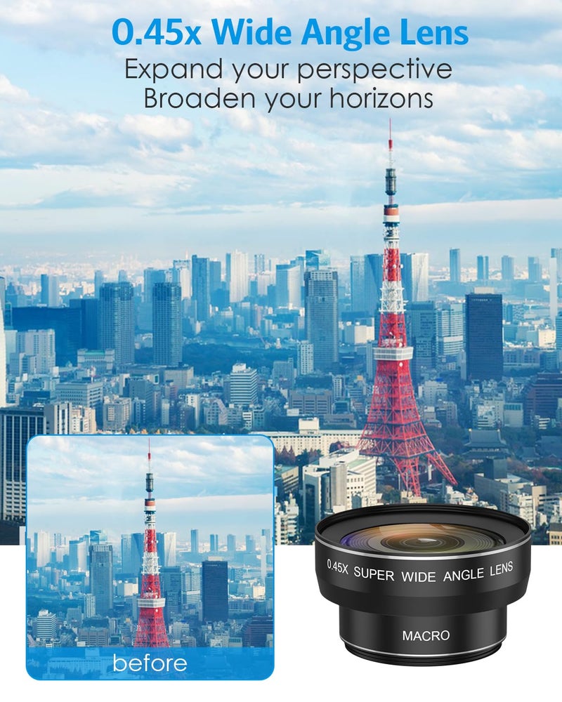AMIR Phone Camera Lens Kit, 2026 New 0.45X Super Wide Angle Lens (140°) with 12.5X Macro Lens, 2-in-1 Clip-On Universal Lens Compatible with iPhone 15/14/13/12, Samsung Galaxy S and Most Smart Phones - Image 2