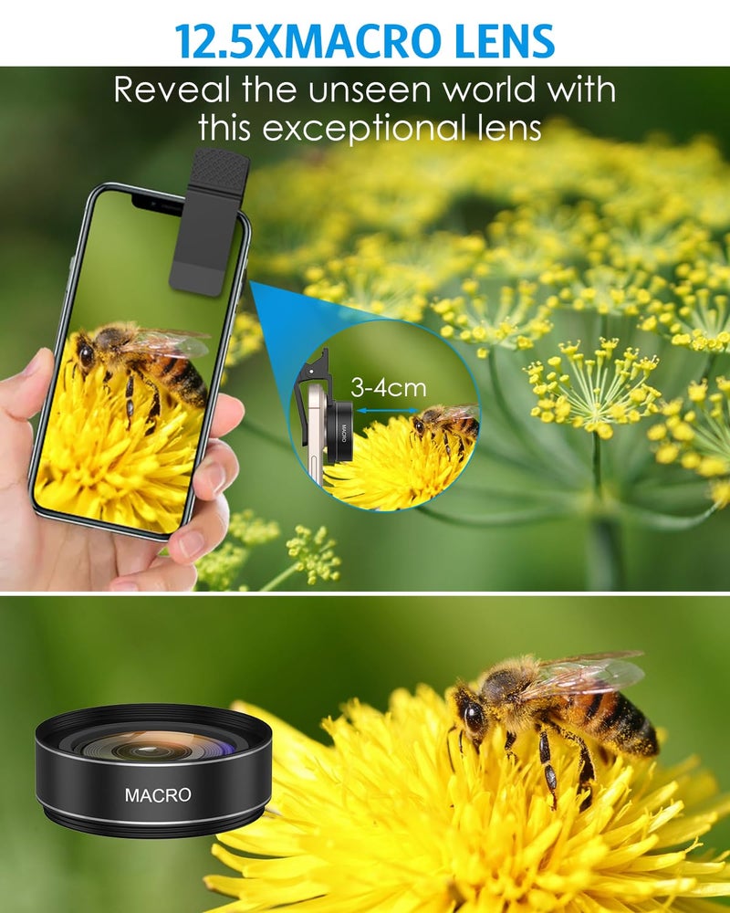 AMIR Phone Camera Lens Kit, 2026 New 0.45X Super Wide Angle Lens (140°) with 12.5X Macro Lens, 2-in-1 Clip-On Universal Lens Compatible with iPhone 15/14/13/12, Samsung Galaxy S and Most Smart Phones - Image 3