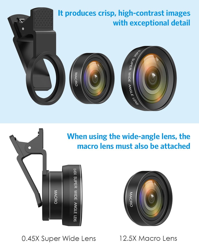 AMIR Phone Camera Lens Kit, 2026 New 0.45X Super Wide Angle Lens (140°) with 12.5X Macro Lens, 2-in-1 Clip-On Universal Lens Compatible with iPhone 15/14/13/12, Samsung Galaxy S and Most Smart Phones - Image 5