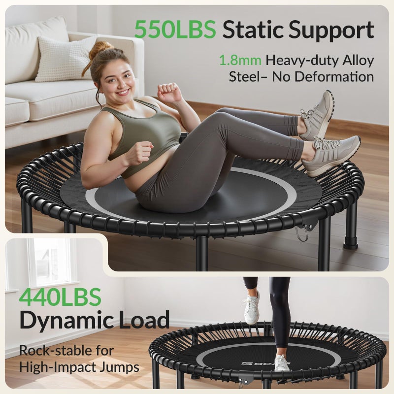 BCAN 48" Adult Fitness Trampoline with Durable Bungees, Stable & Quiet Exercise Rebounder,Great Mini Trampoline for Indoor/Garden Workout - Image 3