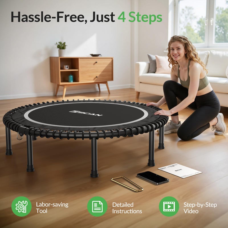 BCAN 48" Adult Fitness Trampoline with Durable Bungees, Stable & Quiet Exercise Rebounder,Great Mini Trampoline for Indoor/Garden Workout - Image 5
