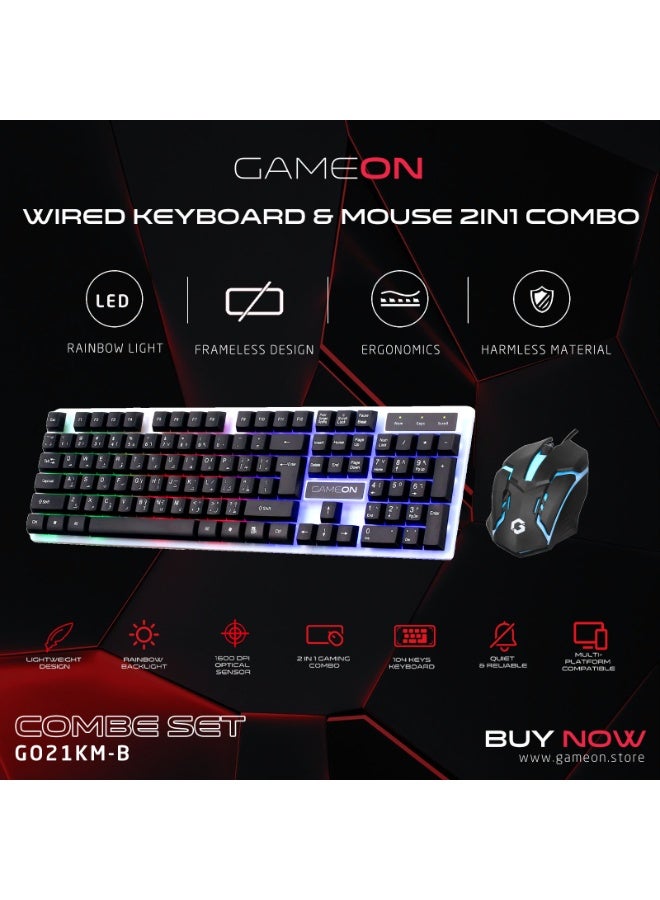 GAMEON DOMINION GO21KM-B RGB Wired Keyboard & Mouse Combo – Full-Size English/Arabic Layout, Multi-Zone Rainbow Backlighting, Ergonomic Design, USB Wired Connectivity - Image 3