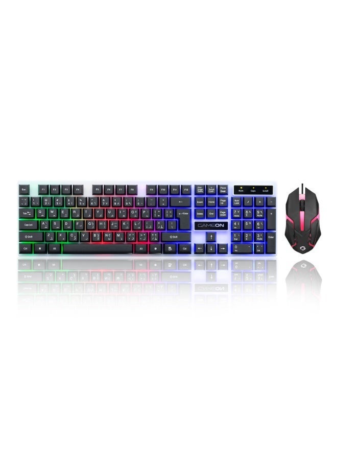 GAMEON DOMINION GO21KM-B RGB Wired Keyboard & Mouse Combo – Full-Size English/Arabic Layout, Multi-Zone Rainbow Backlighting, Ergonomic Design, USB Wired Connectivity