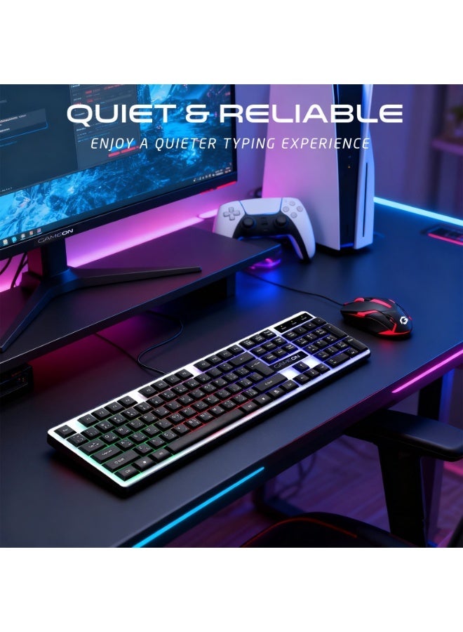 GAMEON DOMINION GO21KM-B RGB Wired Keyboard & Mouse Combo – Full-Size English/Arabic Layout, Multi-Zone Rainbow Backlighting, Ergonomic Design, USB Wired Connectivity - Image 2