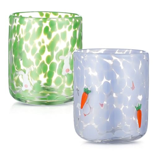 SiliFine 2 PCS Rabbit & Carrot Icon Juice Glasses, 14oz Icon Stemless Wine Glasses Set Drinking Cups for Gift Spring Easter Party Drinkware - Image 1