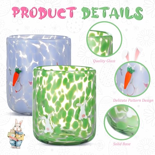 SiliFine 2 PCS Rabbit & Carrot Icon Juice Glasses, 14oz Icon Stemless Wine Glasses Set Drinking Cups for Gift Spring Easter Party Drinkware - Image 4