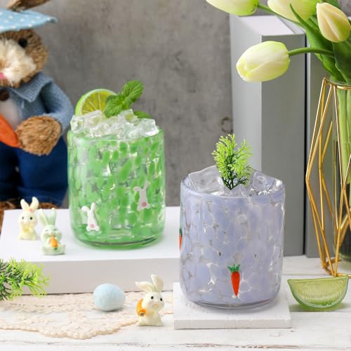 SiliFine 2 PCS Rabbit & Carrot Icon Juice Glasses, 14oz Icon Stemless Wine Glasses Set Drinking Cups for Gift Spring Easter Party Drinkware - Image 2