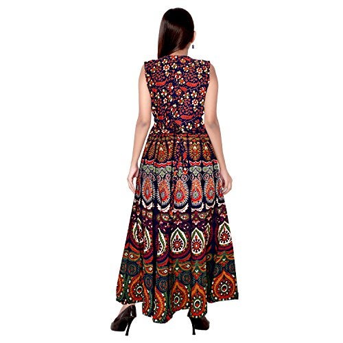 Monique Women's Traditional Rajasthani Printed Midi Maxi Dress Orange, Free Size - Image 2