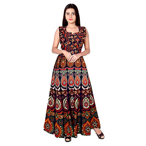 Monique Women's Traditional Rajasthani Printed Midi Maxi Dress Orange, Free Size - Image 1