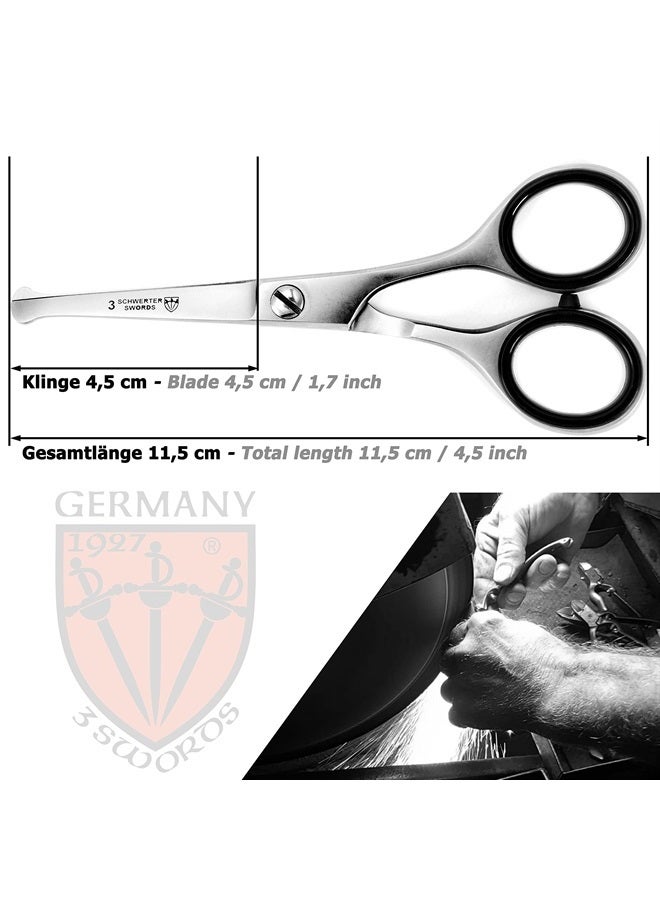 3 Swords Germany – professional NOSTRIL NOSE and EAR HAIR SCISSORS, stainless steel, straight blade rounded tip with black case - Image 1