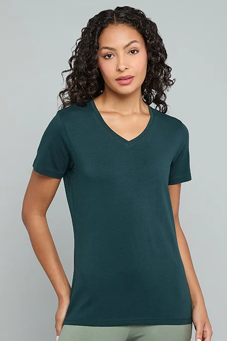 أر أند بي Solid T-Shirt with V-Neck and Short Sleeves