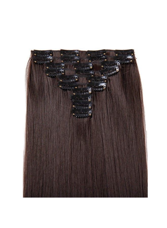 Rapidsflow 10Pc Synthetic Straight Hair Extension Feels Like Real Human Hair Extensions For Women And Girls To Increase Instant Length And Volume 28 Inch 200 Gram (Dark Brown) - Image 4