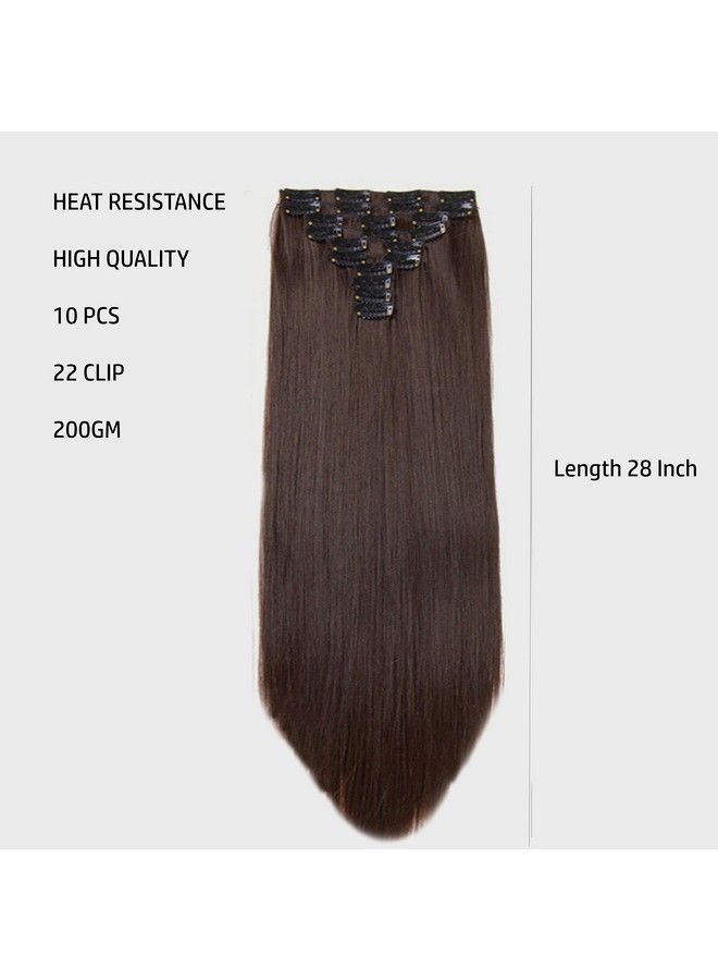Rapidsflow 10Pc Synthetic Straight Hair Extension Feels Like Real Human Hair Extensions For Women And Girls To Increase Instant Length And Volume 28 Inch 200 Gram (Dark Brown) - Image 3