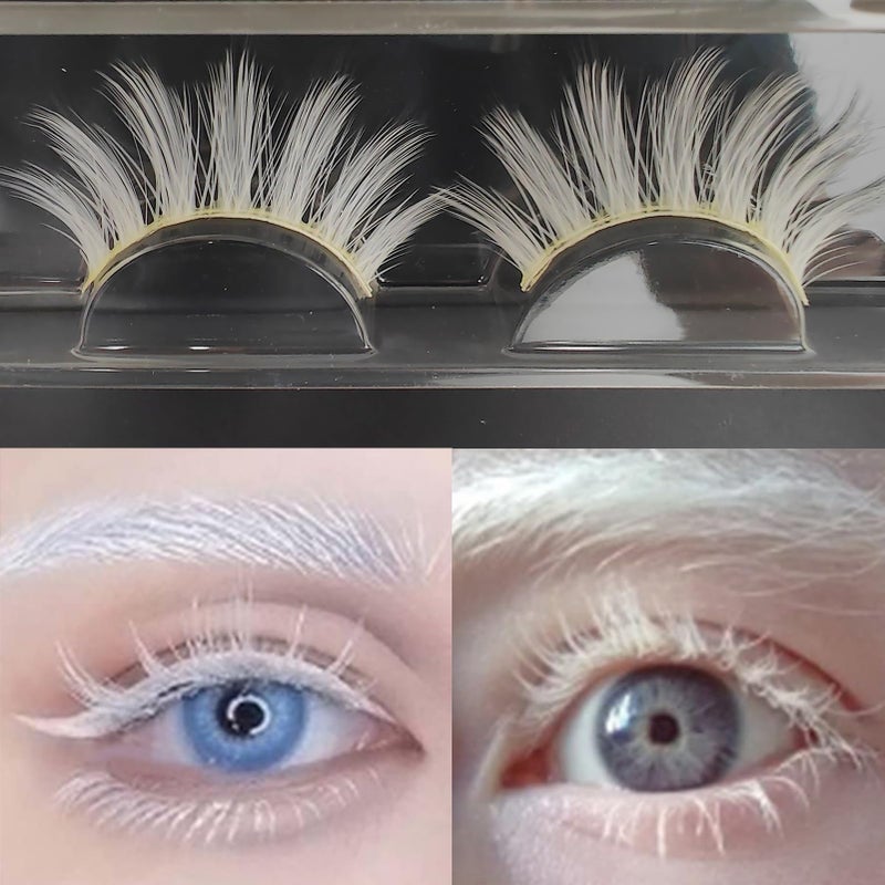 Jozlynn White Eyelashes Halloween False Eye Lashes Extension Tools Anime Cosplay Natural Looking Masquerade Party Eyelashes(1 Pair,White) - Image 2