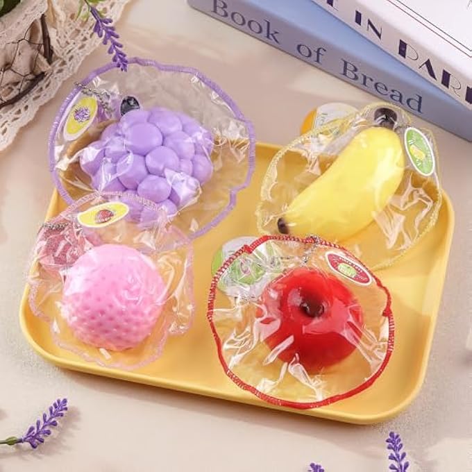 Anboor 4 Pieces Fruit Squeeze Toys, Ultra Soft Banana Strawberry Grape Apple Squeeze Toys Stress Relief Toys for Kids and Adults, Birthday Gift for Autistic - Image 2