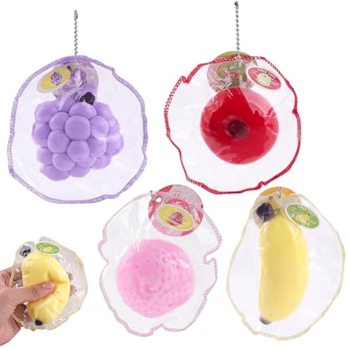 Anboor 4 Pieces Fruit Squeeze Toys, Ultra Soft Banana Strawberry Grape Apple Squeeze Toys Stress Relief Toys for Kids and Adults, Birthday Gift for Autistic - Image 1