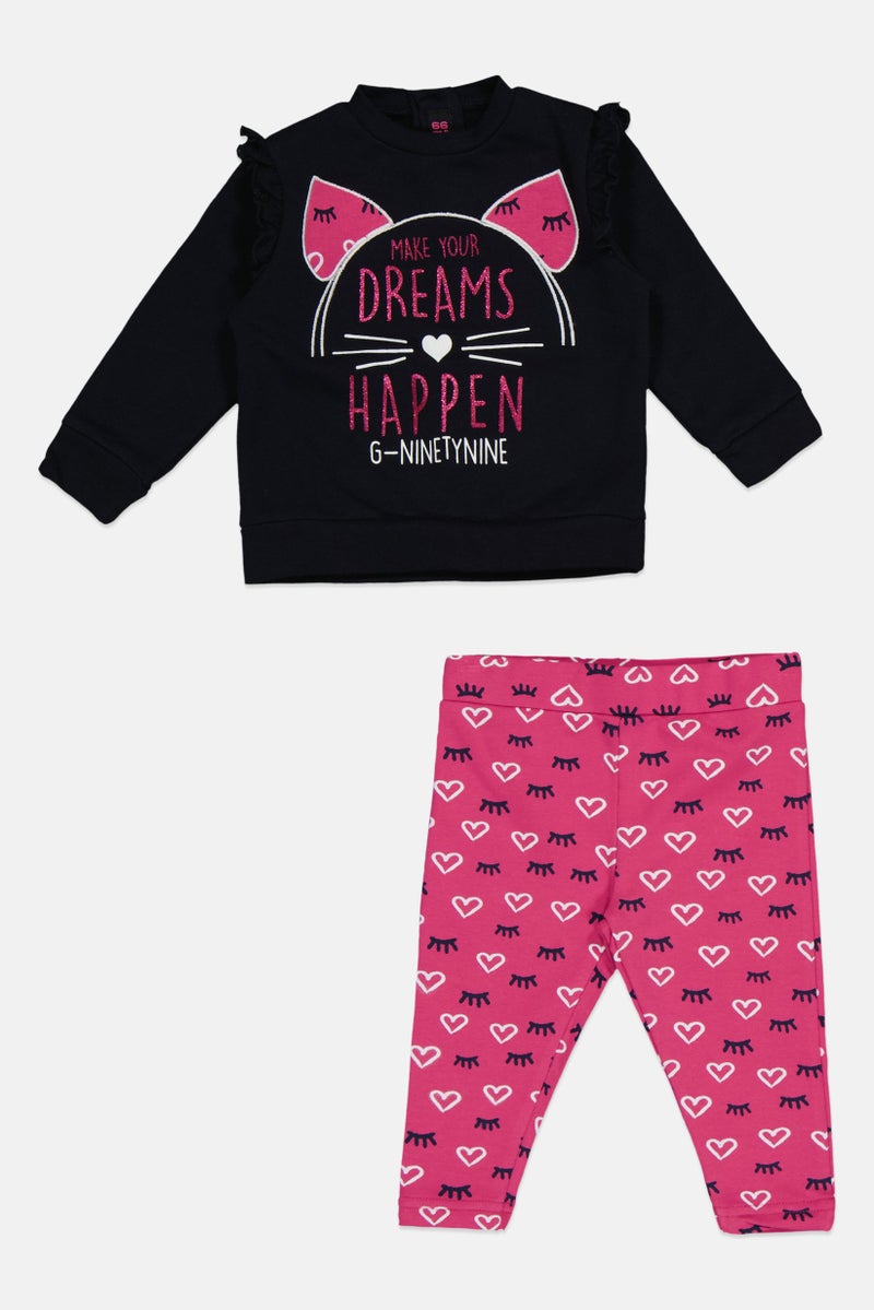 Guru 99 Toddlers Girls 2 Pcs Graphic Print Long Sleeve Top And Pants, Multicolor - Image 2