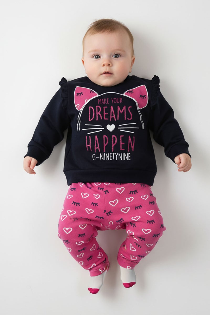 Guru 99 Toddlers Girls 2 Pcs Graphic Print Long Sleeve Top And Pants, Multicolor - Image 1