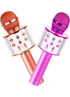 ELTRAZONE 2-Pack Kids Karaoke Microphones: Portable Bluetooth Singing Toys in Rose Gold & Purple - Perfect Birthday Gifts  - Image 1