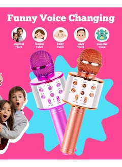 ELTRAZONE 2-Pack Kids Karaoke Microphones: Portable Bluetooth Singing Toys in Rose Gold & Purple - Perfect Birthday Gifts  - Image 3
