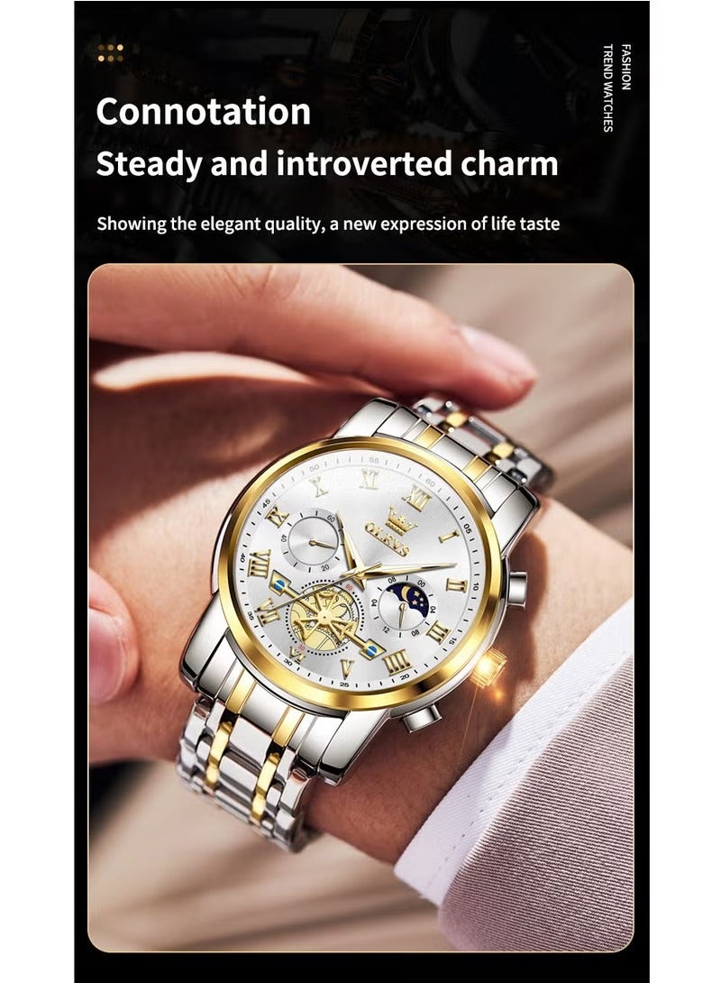 أوليفز ساعات رجالية عصرية من الفولاذ المقاوم للصدأ كوارتز كرونوغراف مقاومة للماء - Image 3