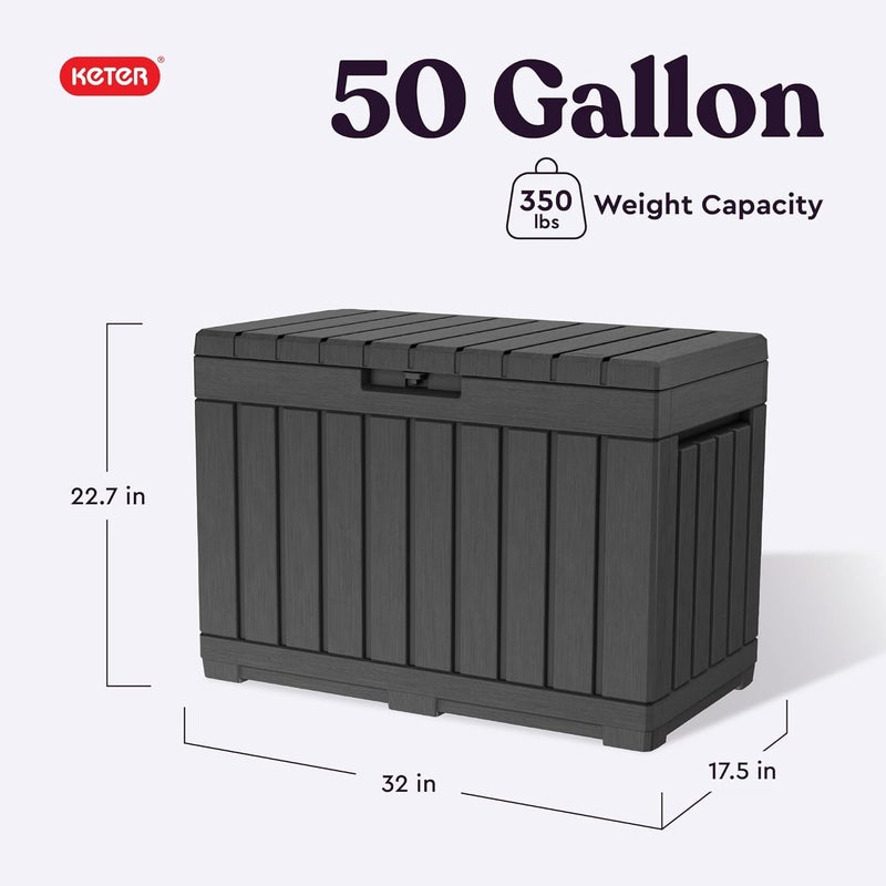 Keter Kentwood 50 Gallon Resin Deck Box-Organization and Storage for Patio Cushions, Throw Pillows and Garden Tools, Graphite - Image 2