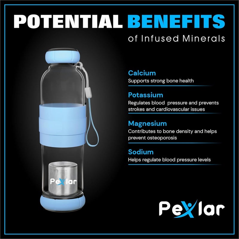 Pexlar Alkaline Water Filter Bottle Borosilicate Glass Alkaline Water Generator Blue 500 ml - Image 2