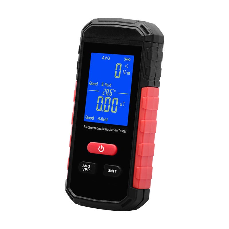 مقياس إشعاع إلكترومغناطيسي رقمي (مقياس EMF) مع مصباح خلفي شاشة LCD، محمول، لاستكشاف وإشعار إشعاع الحقل الكهربائي والمغناطيسي، بوضع متوسط/ذروة، قابلة لإعادة الشحن، للاجهزة المنزلية والمكاتب والصناعة - Image 1