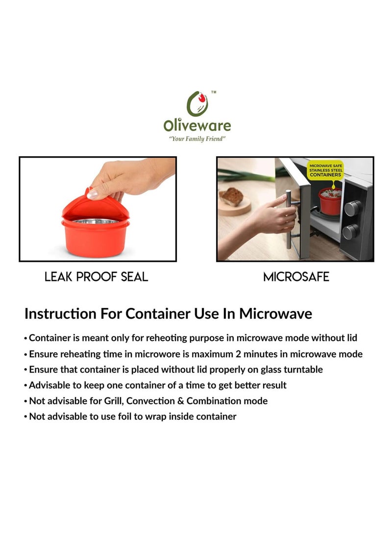 oliveware Boss Lunch Box - Red | Steel Range | Microwave Safe & Leak Proof | 3 Air-Tight Containers with Bag | Keep Food Hot | School, College & Office Use  - Image 5
