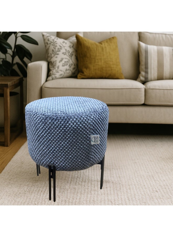 PixelsBeanBag Round Ottoman Linen Fabric by PixelsBeanBag with Metal Legs, for Living Room and Bedroom. - Image 1
