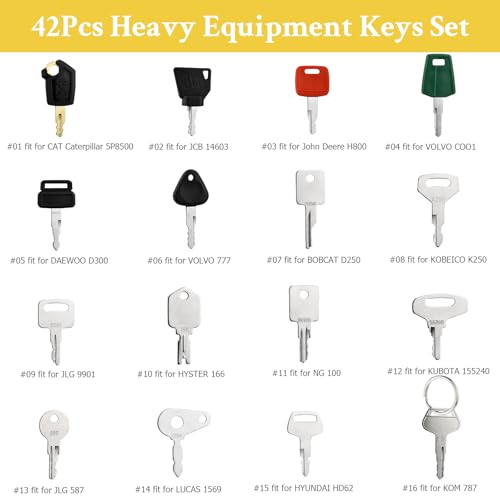 Tecreddy 42 Heavy Equipment Keys Master Set, Machine Ignition Key for Cat Caterpillar John Deere Komatsu Volvo Bobcat Kubota JCB Case Hyster Yanmar Daewoo Takeuchi New Holland Construction Equipment - Image 2