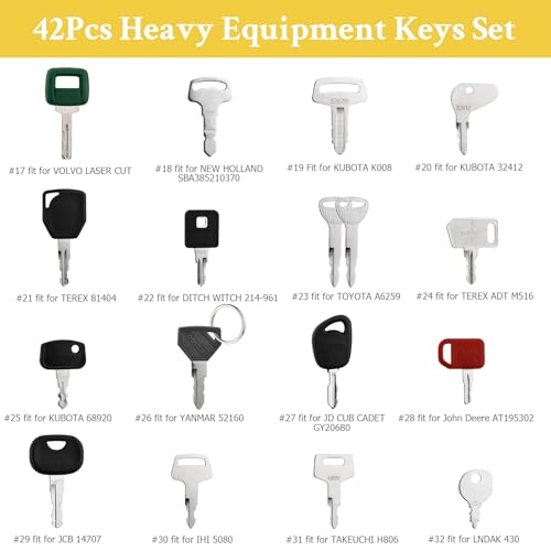 Tecreddy 42 Heavy Equipment Keys Master Set, Machine Ignition Key for Cat Caterpillar John Deere Komatsu Volvo Bobcat Kubota JCB Case Hyster Yanmar Daewoo Takeuchi New Holland Construction Equipment - Image 3