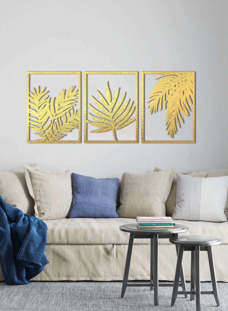 هوم جاليري لوحة فنية جدارية على شكل أوراق استوائية من الخشب - مجموعة من 3 لوحات كل منها 60x40  - Image 2