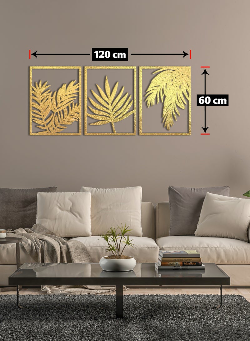 هوم جاليري لوحة فنية جدارية على شكل أوراق استوائية من الخشب - مجموعة من 3 لوحات كل منها 60x40  - Image 3
