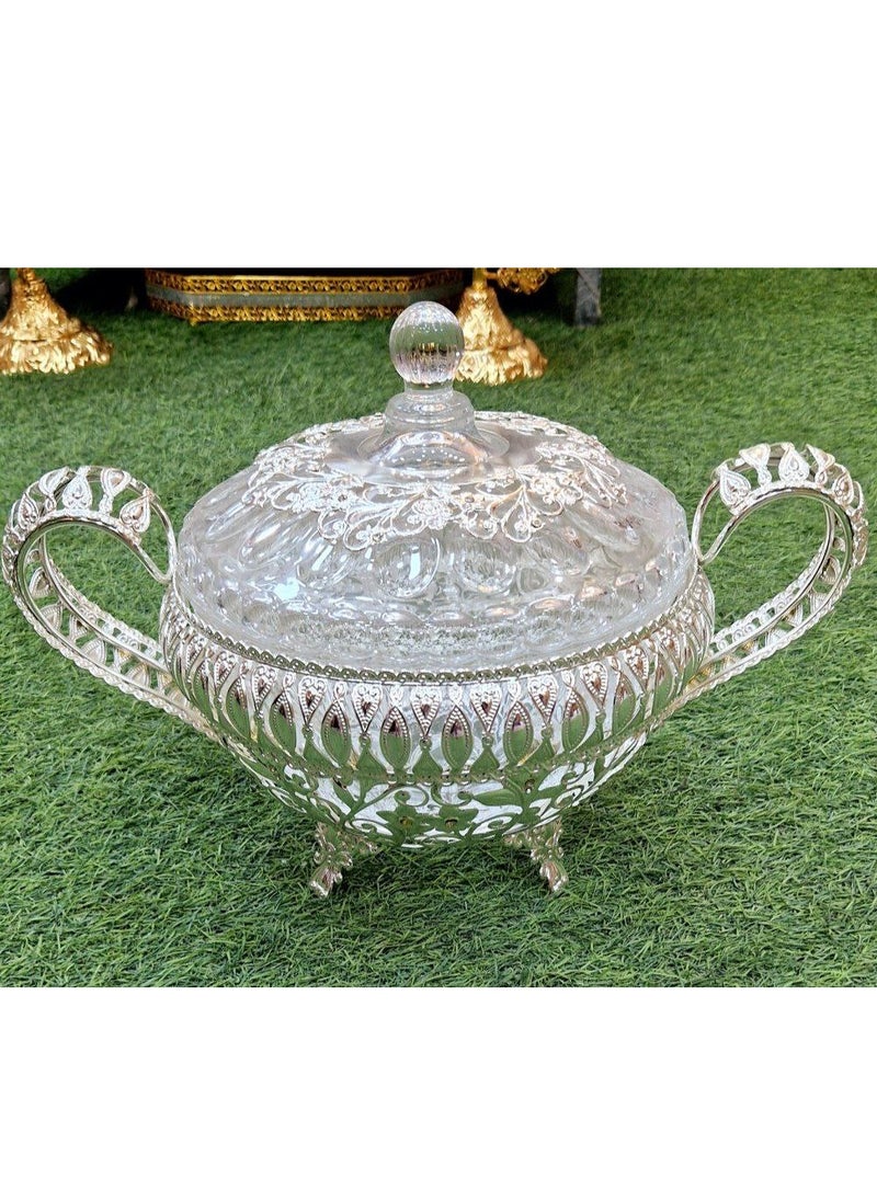 ماركة غير محددة بنبونيرة لشكولاتات و البمبوني مزوده باثنين يلسهولة الحمل كواليتي عالي الجودة سلفر بلاتيد ثقيل في زجاج كريستال  مقاس كبير  - Image 1