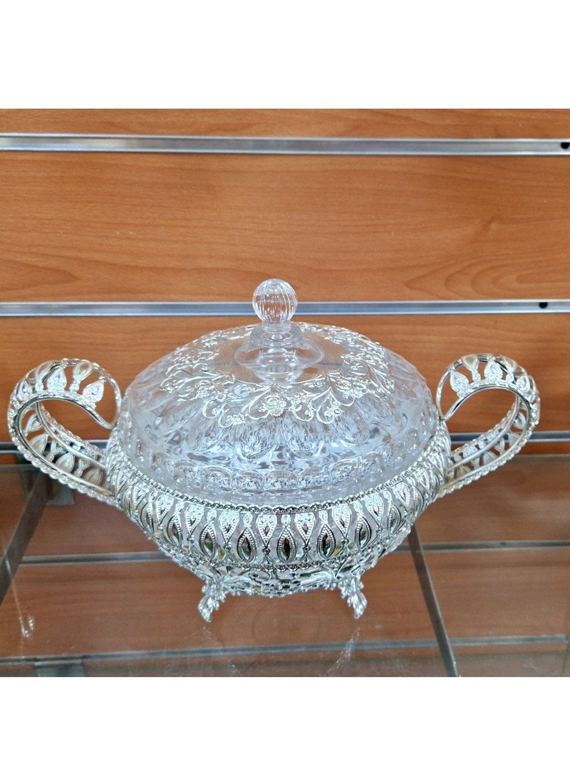 ماركة غير محددة بنبونيرة لشكولاتات و البمبوني مزوده باثنين يلسهولة الحمل كواليتي عالي الجودة سلفر بلاتيد ثقيل في زجاج كريستال  مقاس كبير  - Image 2